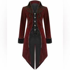Devil Fashion Romantic Red Velvet Victorian Embroidered Steampunk Goth Jacket